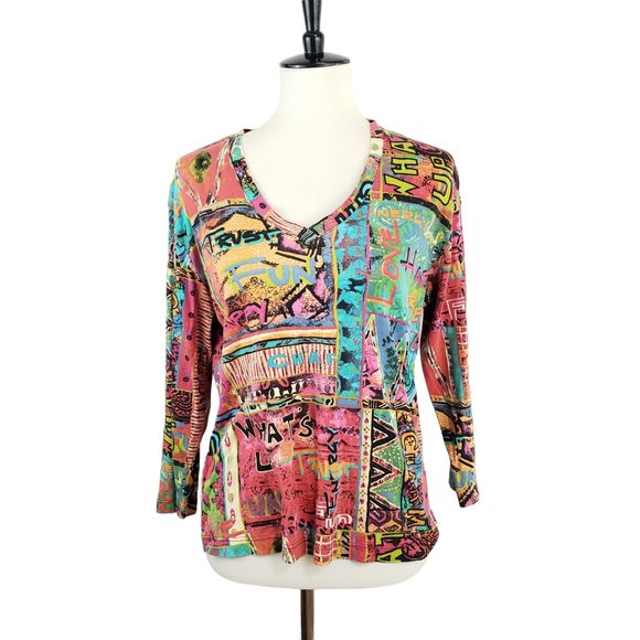 Chico's Tops - 🎈3/$15 Chico's Multicolored Y2K Graffiti Long-sleeved Top Size Medium
